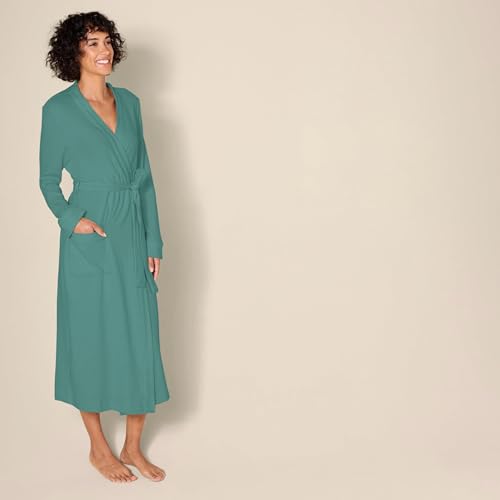 Amazon Essentials Women's Lightweight Waffle Full-Length Robe (Available in Plus Size), Teal Blue, Large