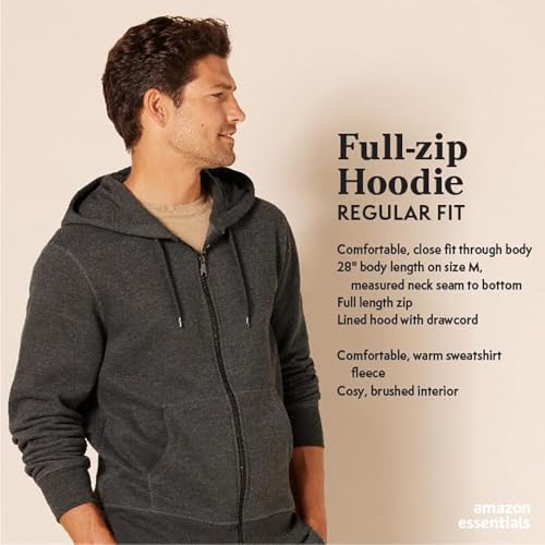 Amazon Essentials Men's Full-Zip Fleece Hoodie (Available in Big & Tall), Black, Large