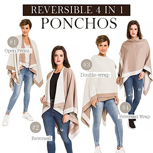 Women's Shawl Wrap Poncho Ruana Cape Cardigan Sweater Open Front for Travel Flight Cruises (PC01-15)