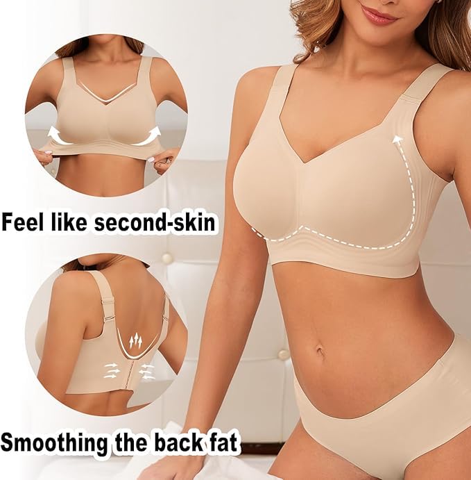 PoseFree Wireless Bras for Women Pack Full Coverage Comfortable & Supportive No Underwire Back Smoothing Everyday Bra Set