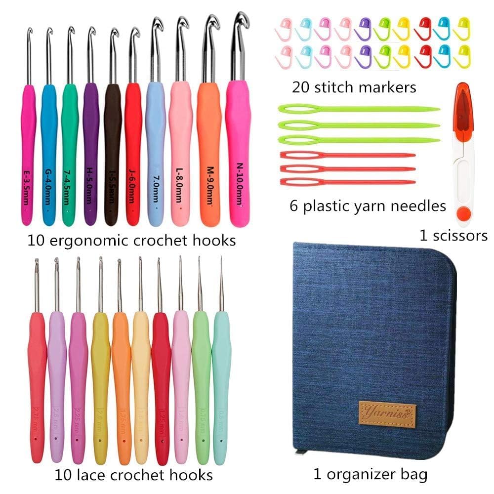 Yarniss 20 Sizes Crochet Hooks 0.5mm-10mm, Ergonomic Crochet Hooks Set with Case for Arthritic Hands