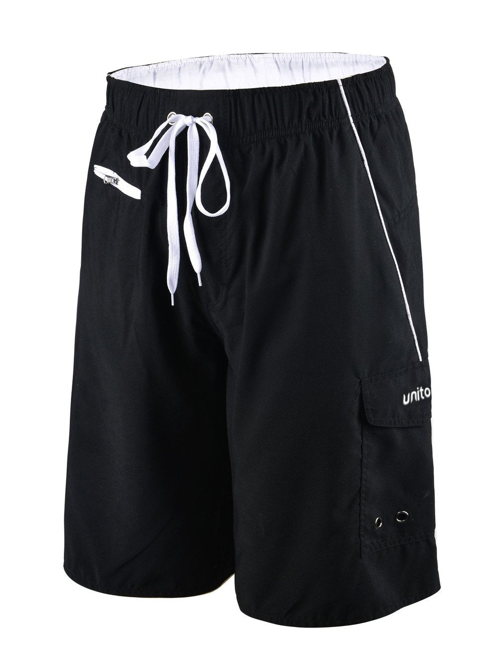 unitop Men's Lightweight Quick Dry Board Trunks Black and White 30