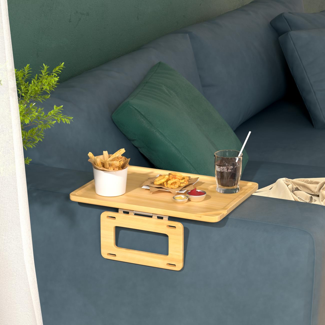 Smatdecis Couch Arm Tray Table Sofa Arm Clip Table, Armrest Tray Table Suitable for Home Drinks/Fast Food/Fruit Etc, Large Size Multi-Function Natural