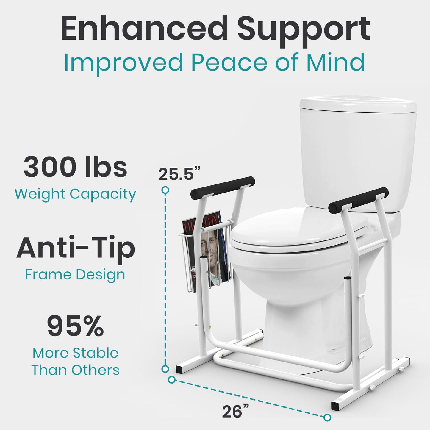 Vive Toilet Safety Rail with Arms - Toilet Support Frame w/Handles for Seniors - Grab Bar Handrail for Elderly, Handicap & Disabled - Bathroom Riser Assistance Aid - Stand Alone Lifter to Help Stand