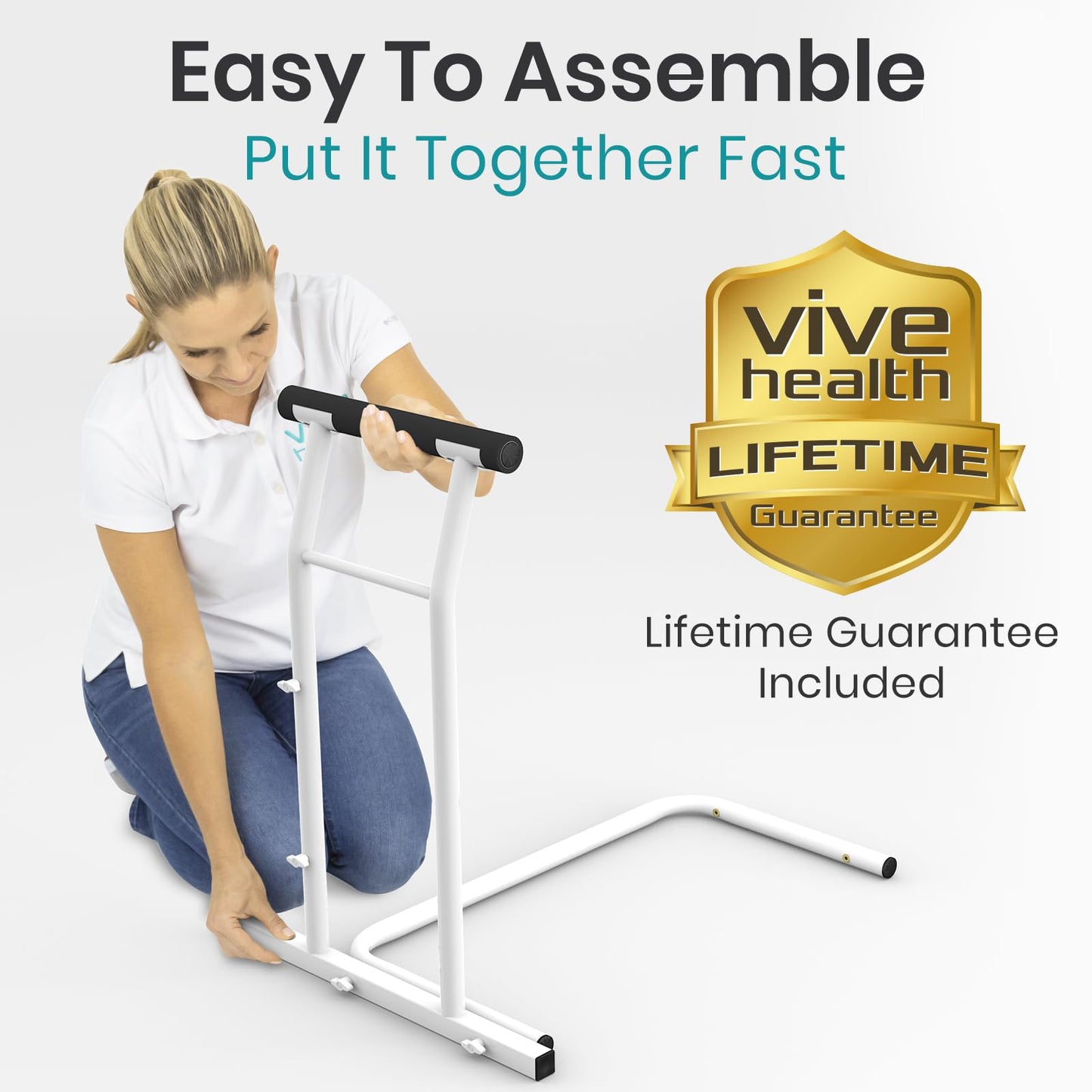 Vive Toilet Safety Rail with Arms - Toilet Support Frame w/Handles for Seniors - Grab Bar Handrail for Elderly, Handicap & Disabled - Bathroom Riser Assistance Aid - Stand Alone Lifter to Help Stand