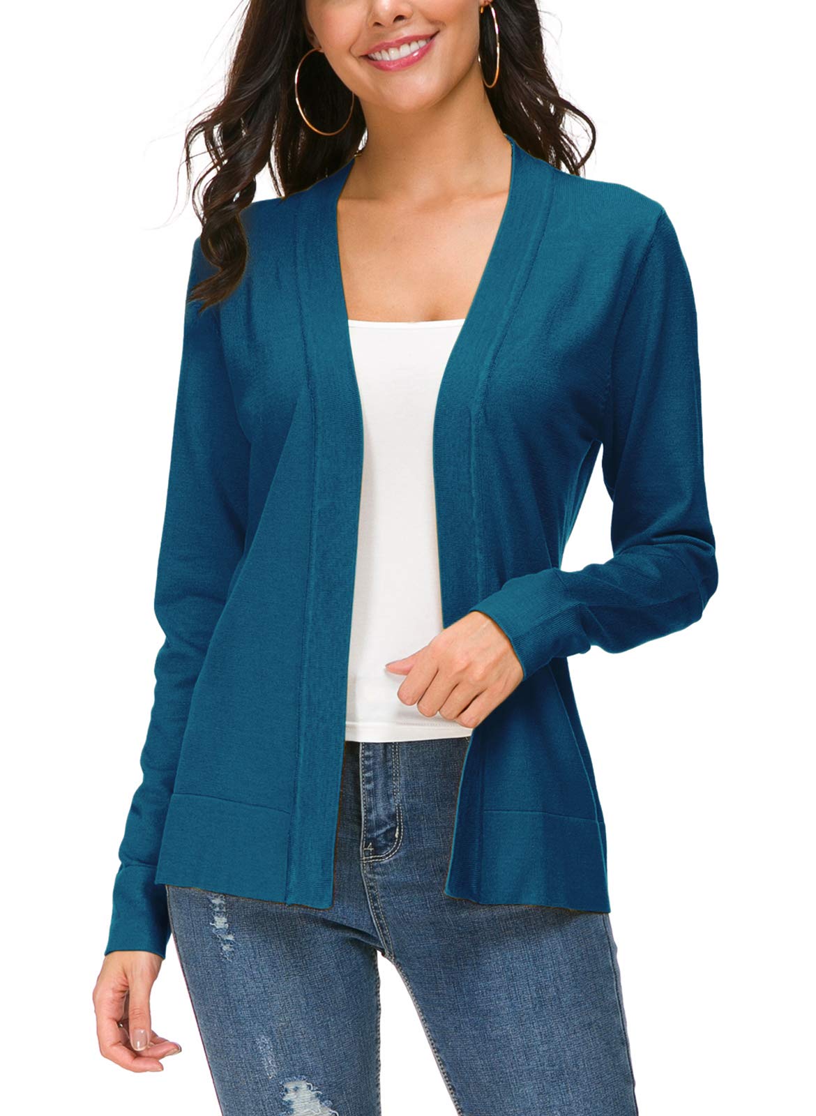 Urban CoCo Women's Long Sleeve Open Front Knit Cardigan Sweater (S, Indigo Blue)