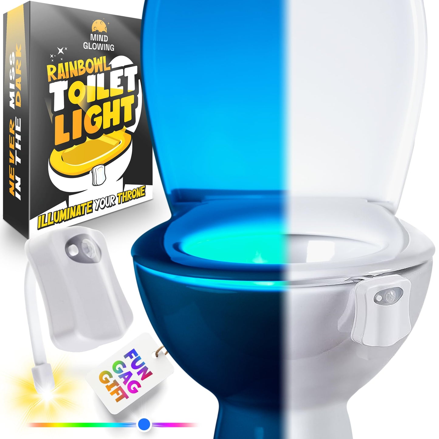 Toilet Bowl Night Light - Unique Cool Gadget with Motion Sensors & Multi Color LED - Funny Gag Gifts for Men, Dad, Husband, Boyfriend - Fun Birthday Present for Him