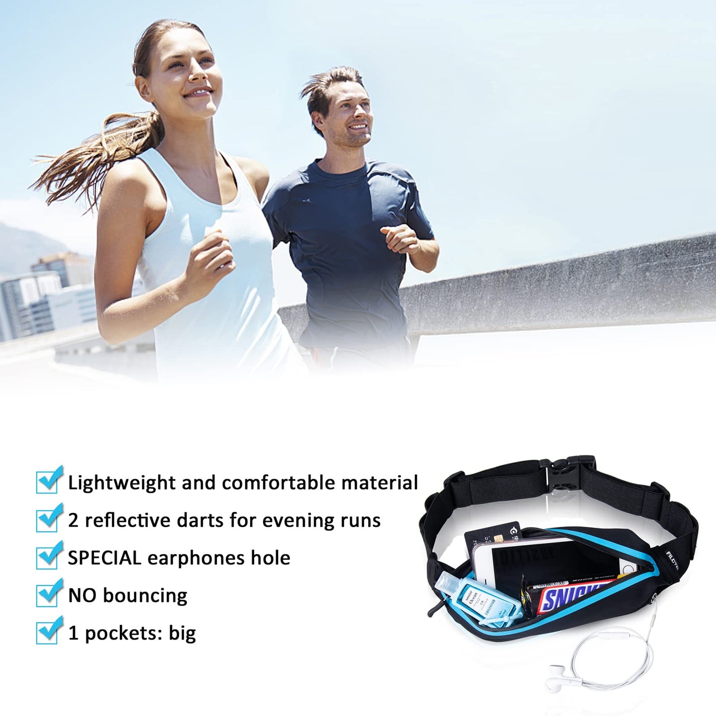 Running Belt Fanny Pack, Running Waist Pack for Women & Men USA Patented Hands-Free Reflective Runner Pouch Belt Fitness Workout Bag No-Bounce Adjustable Sport Travel Fanny Pack Cell