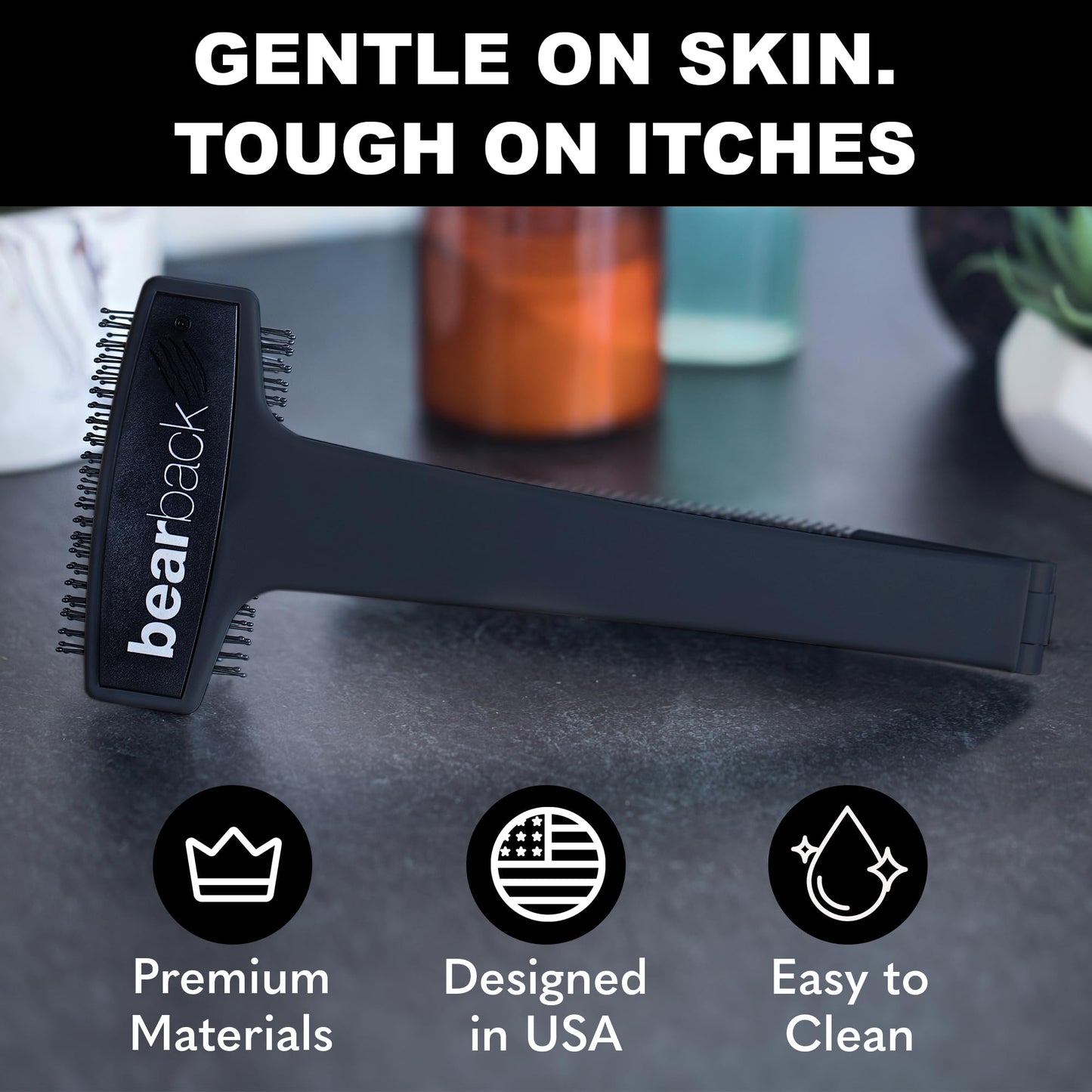 Bearback Back Scratcher for Men & Women – Long Reach Folding Handle, Skin-Safe Bristles – Extendable, Portable, Easy to Clean – Designed by a USA Small Business