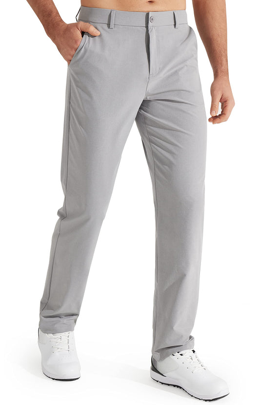 Libin Mens Golf Pants Stretch Work Dress Pants 30" Quick Dry Lightweight Business Casual Pants for Men Comfy Water Resistant, Light Grey, 32W x 30L