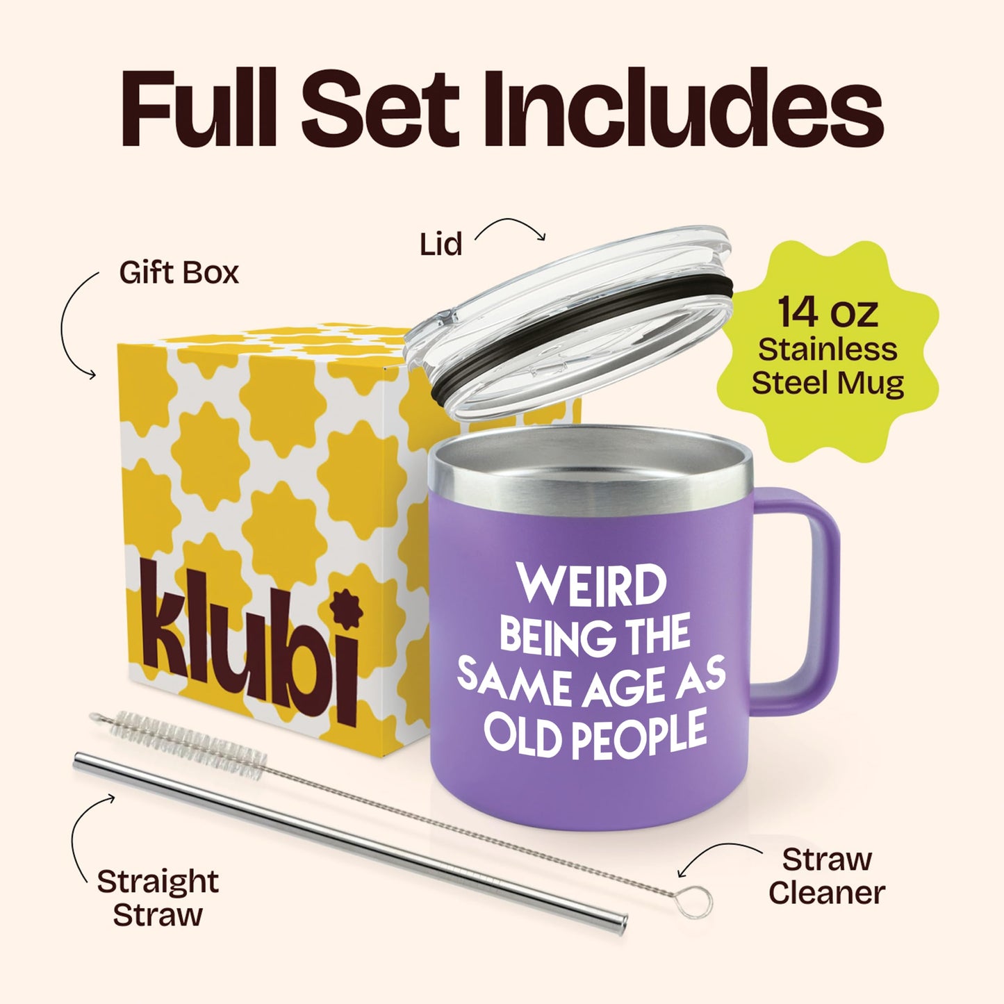 KLUBI 40th Birthday Gifts Women - Weird Being The Same Age As Old People 14oz 50th 60th Birthday Gifts for Women Over 60 Purple Bday Gift Ideas for Adults Cute Funny Celebration Gift for Elderly