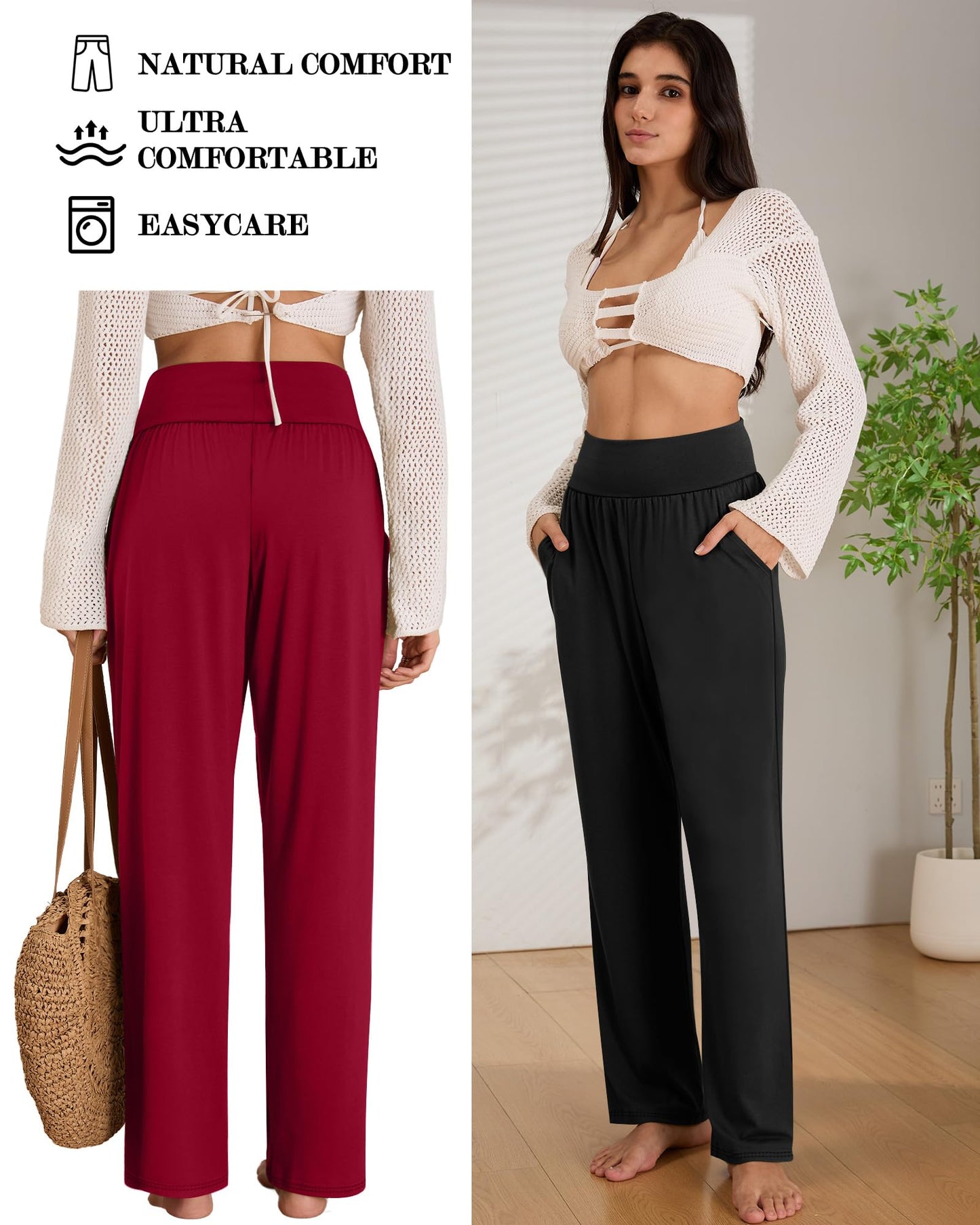 3 Pcs Women's Wide Leg Yoga Pant Comfy Loose Sweatpants High Waist Lounge Casual Athletic Pant Workout Joggers Pant (Black, Green, Red,XX-Large)