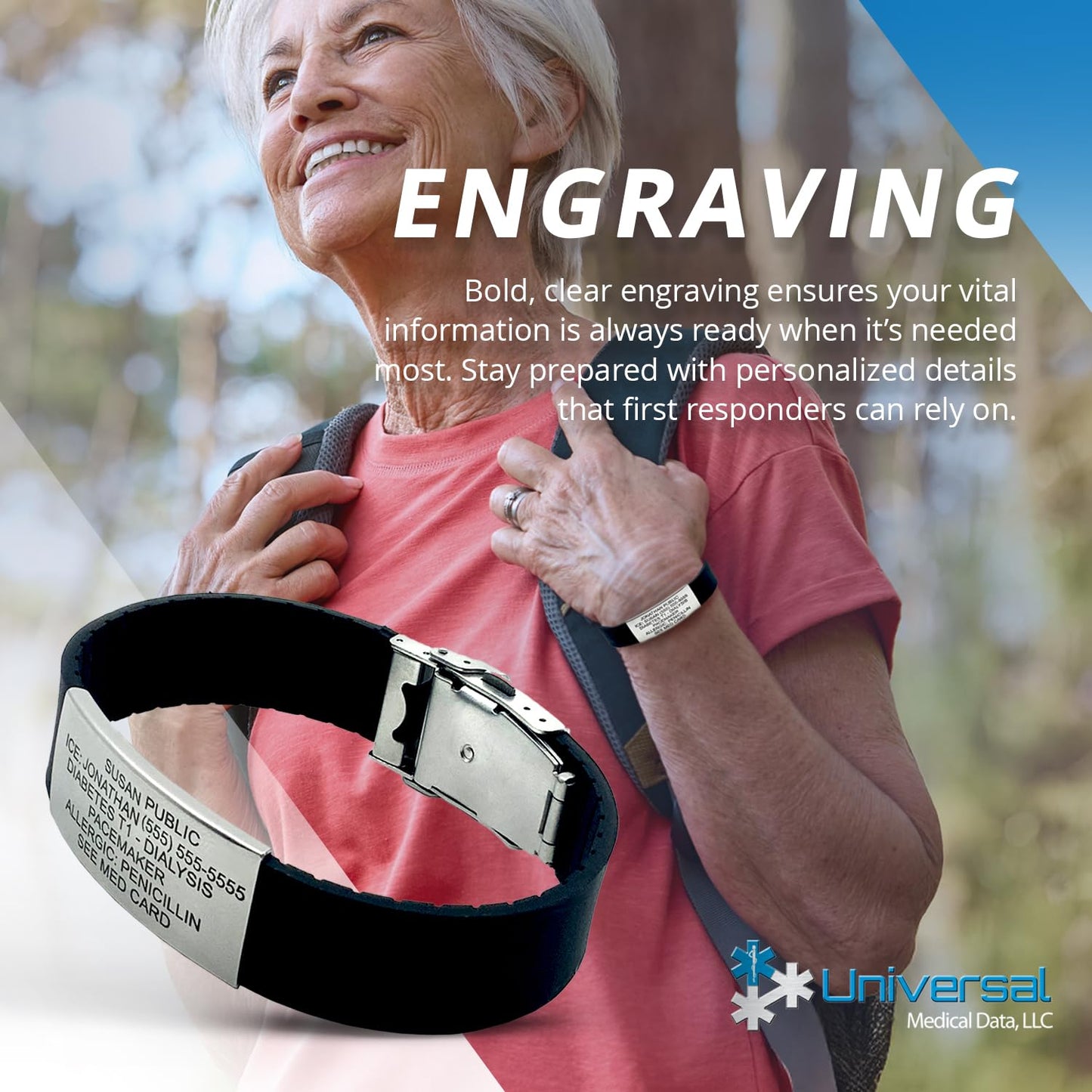 Sport Medical Alert Bracelet for Men & Women – Customizable Medical ID Bracelet with Personalized Engraving, Emergency Identification Card, Complimentary Access to PHR (Personal Health Record) – Black