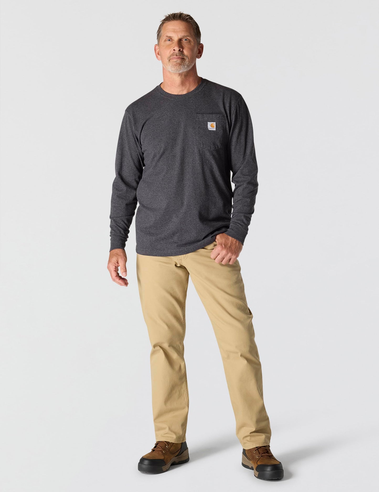Carhartt Men's Loose Fit Heavyweight Long-Sleeve Pocket T-Shirt, Carbon Heather, REG-XL