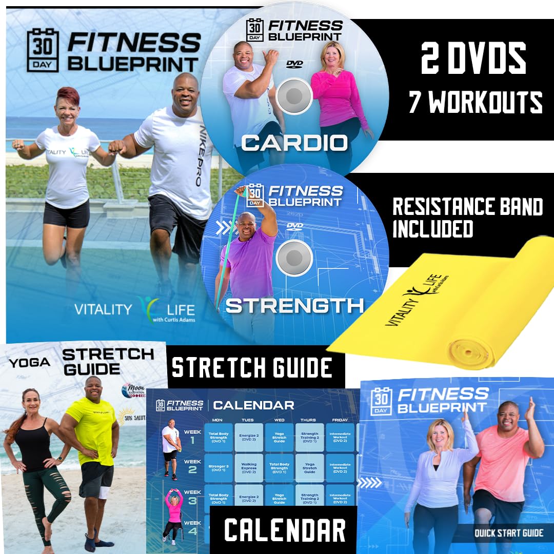 Exercise for Seniors & Beginners- Fun 30 day workout plan- Step by Step Comprehensive Package: 7 Workouts + Stretching Guide + Resistance Band + Easy to Follow Calendar. Get Energized & Stronger!