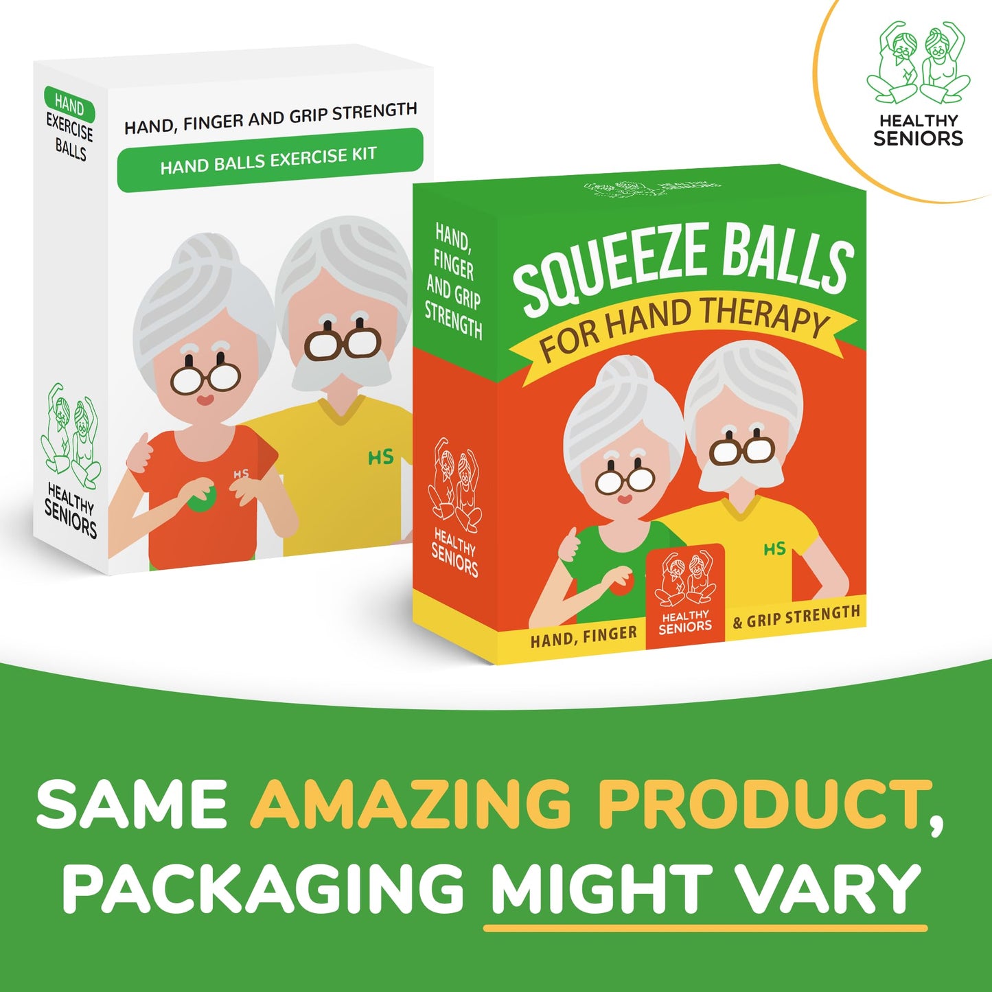 Healthy Seniors Squeeze Balls for Hand Therapy - Set of 4-Hand Exercise Balls for Arthritis & Carpal Tunnel - Stress Ball for Adults Therapy with Printed Guide Book and Videos