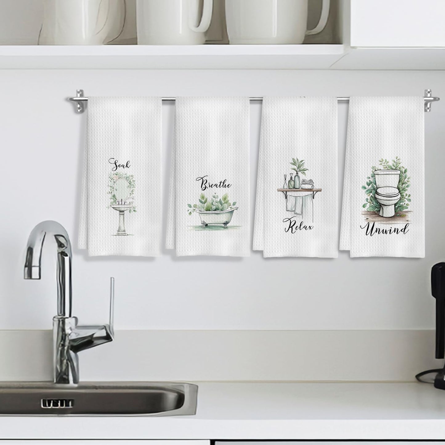 COWEB Boho Botanical Bathroom Hand Towels Set of 4, Relax Breathe Soak Unwind Decorative Hand Towels for Gym Yoga Spa Bathroom Decor, 16x24 Inches