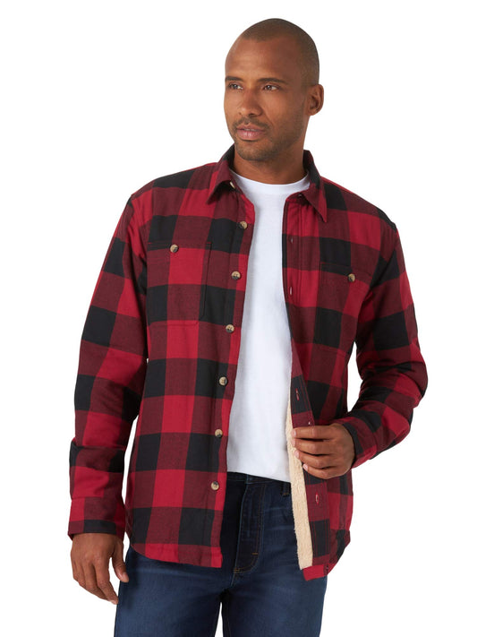 Wrangler Authentics Long Sleeve Sherpa Lined Shirt Jacket, Red Buffalo, 3X-Large