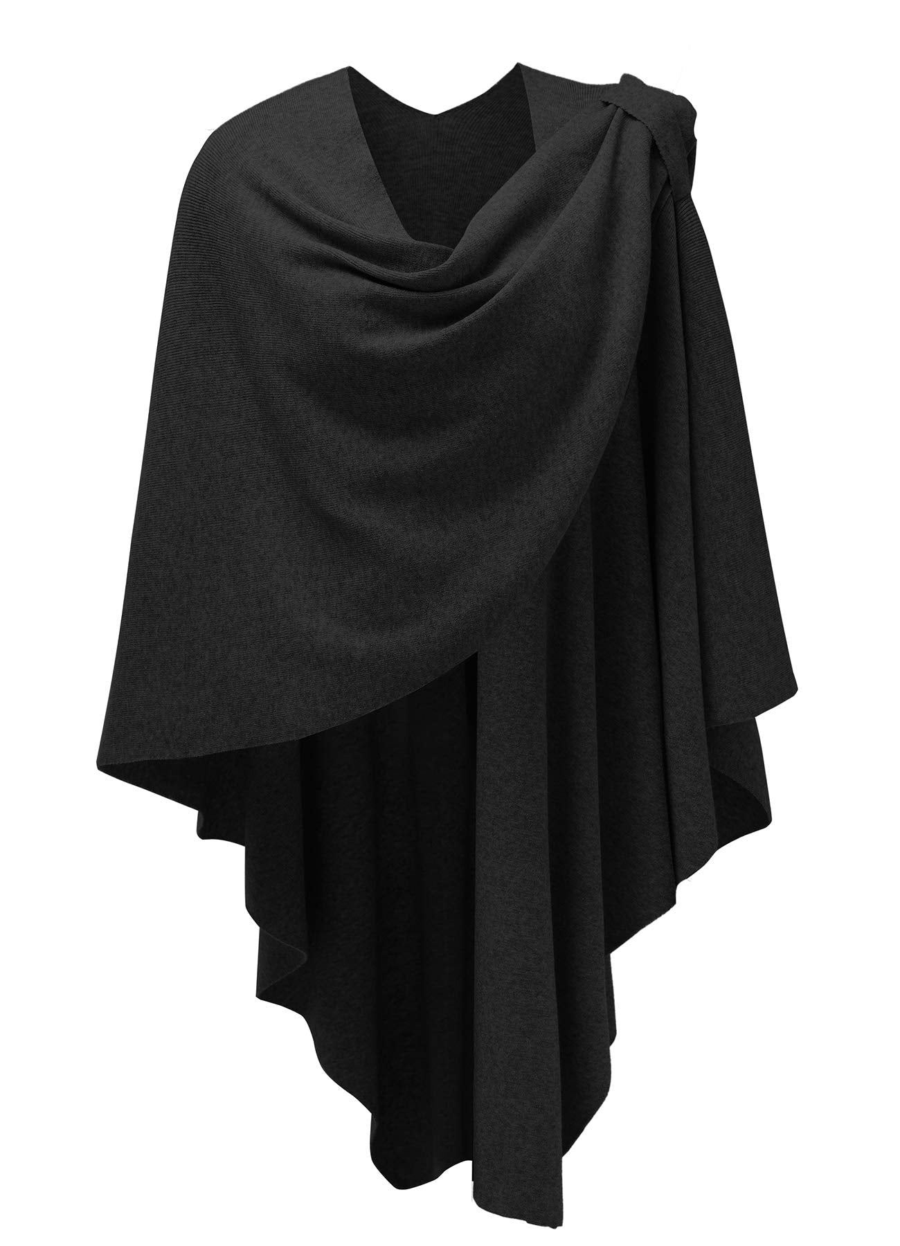 PULI Womens Black Large Cross Front Poncho Sweater Wrap Topper Knitted Elegant Shawls Cape for Fall Winter