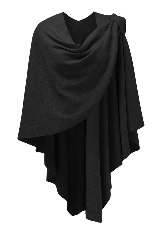 PULI Womens Black Large Cross Front Poncho Sweater Wrap Topper Knitted Elegant Shawls Cape for Fall Winter