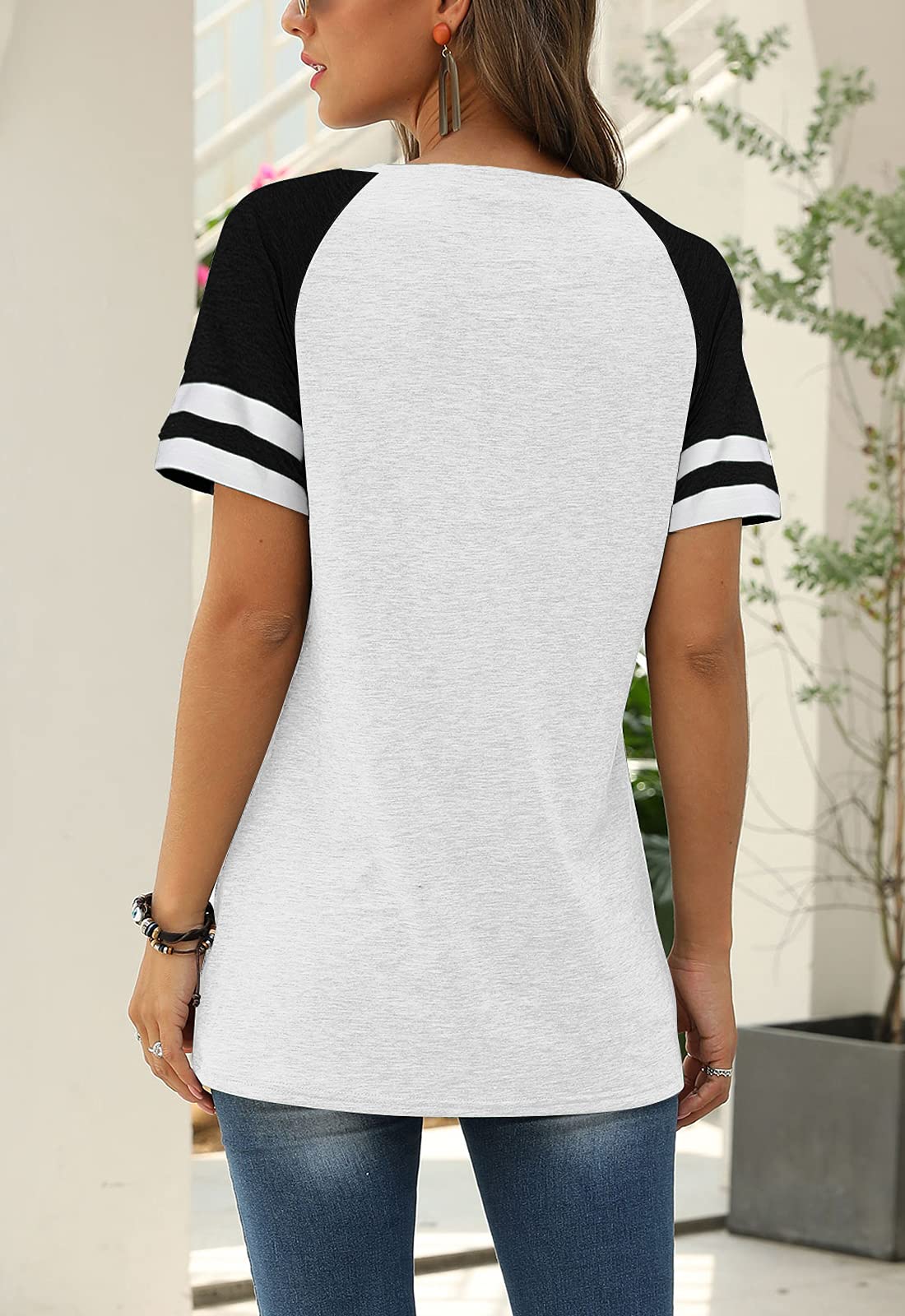 Adibosy Women Summer Casual Shirts: Short Sleeve Striped Tunic Tops - Ladies Loose Crew Neck Tee Tshirt Blouses White 2XL