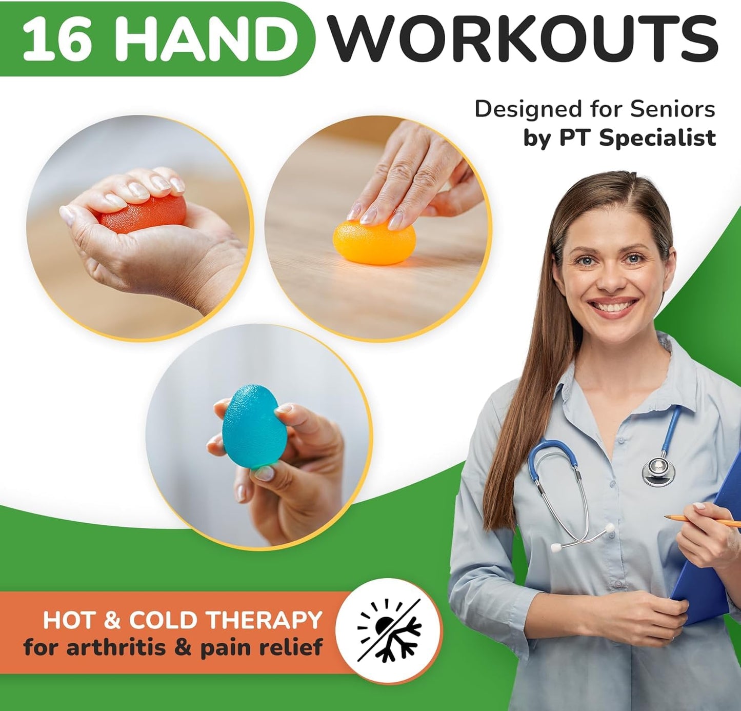 Healthy Seniors Squeeze Balls for Hand Therapy - Set of 4-Hand Exercise Balls for Arthritis & Carpal Tunnel - Stress Ball for Adults Therapy with Printed Guide Book and Videos