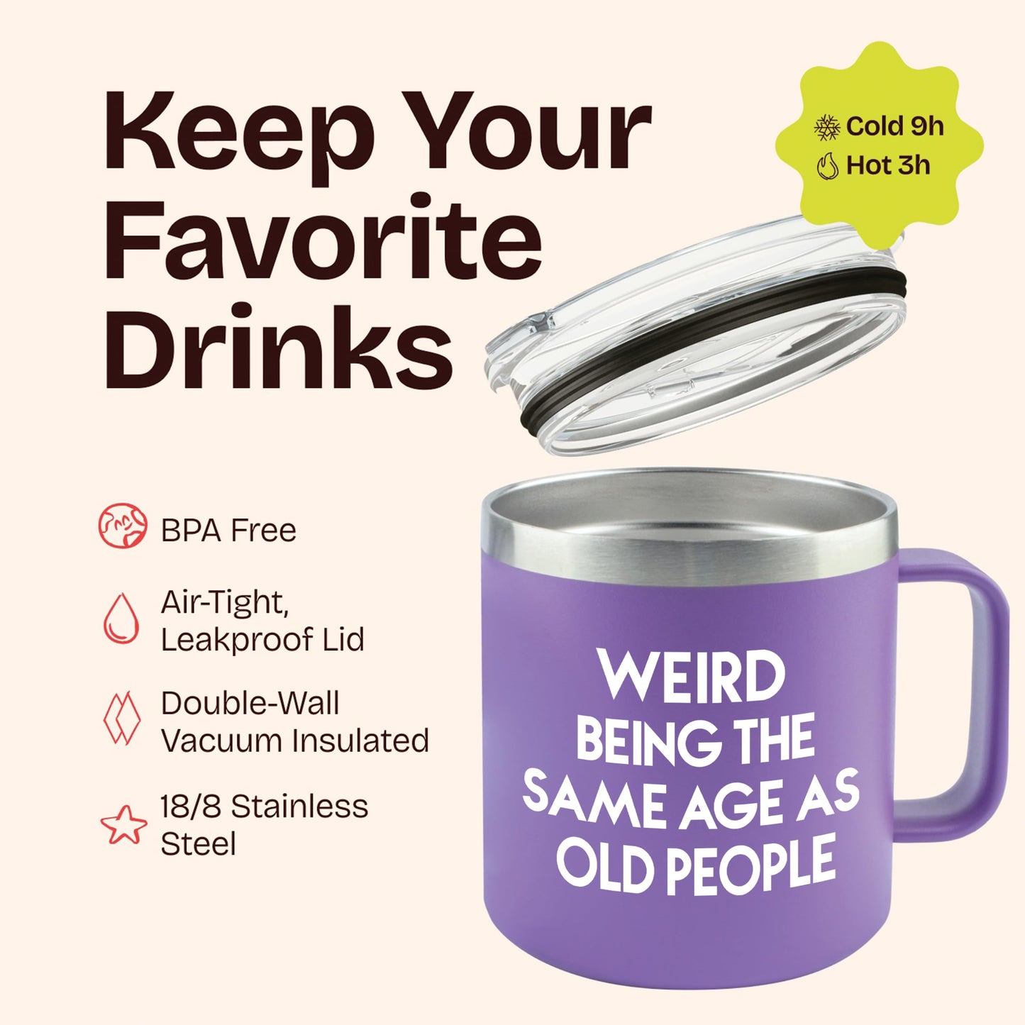 KLUBI 40th Birthday Gifts Women - Weird Being The Same Age As Old People 14oz 50th 60th Birthday Gifts for Women Over 60 Purple Bday Gift Ideas for Adults Cute Funny Celebration Gift for Elderly