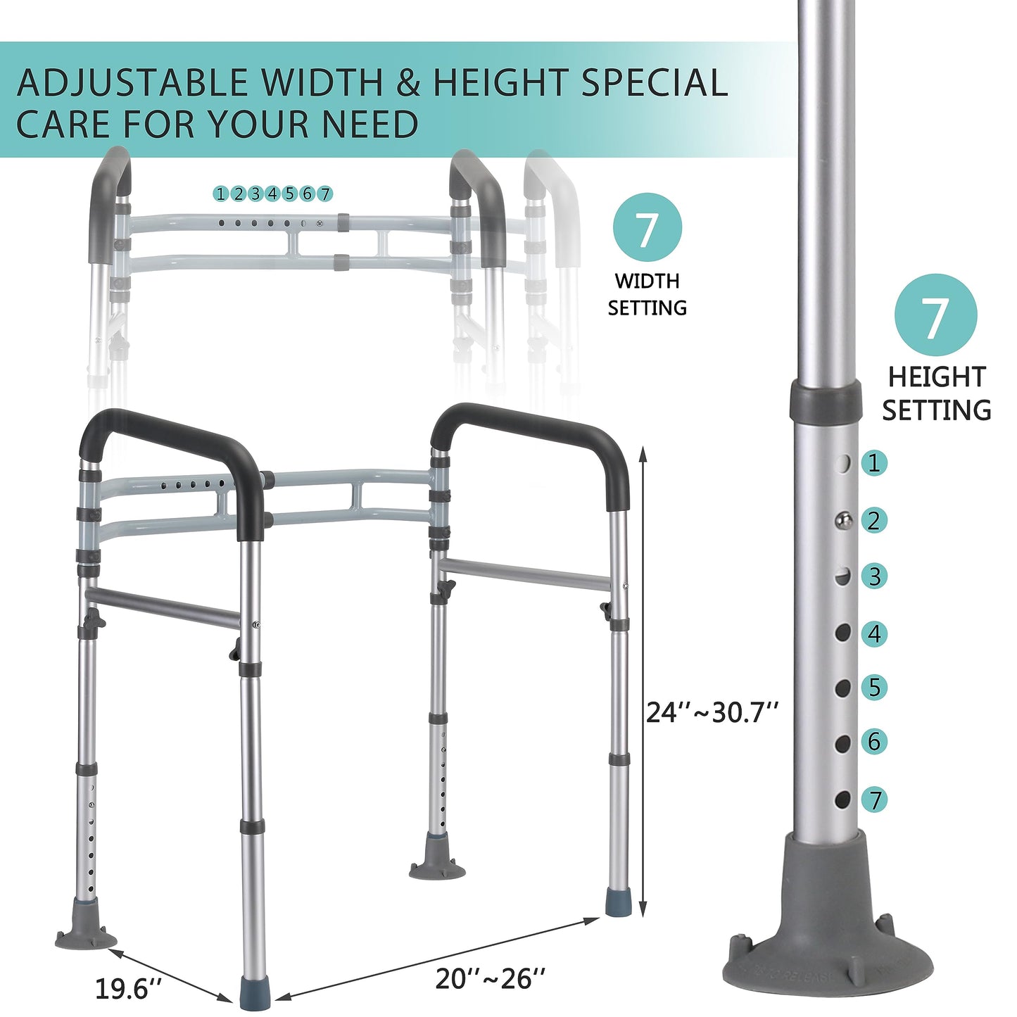 Lianjindun Toilet Safety Rails, Adjustable Toilet Frame for Elderly, Seniors, Handicap & Disabled, Foldable Handicap Toilet Handles Fit Any Toilets (300 LB)
