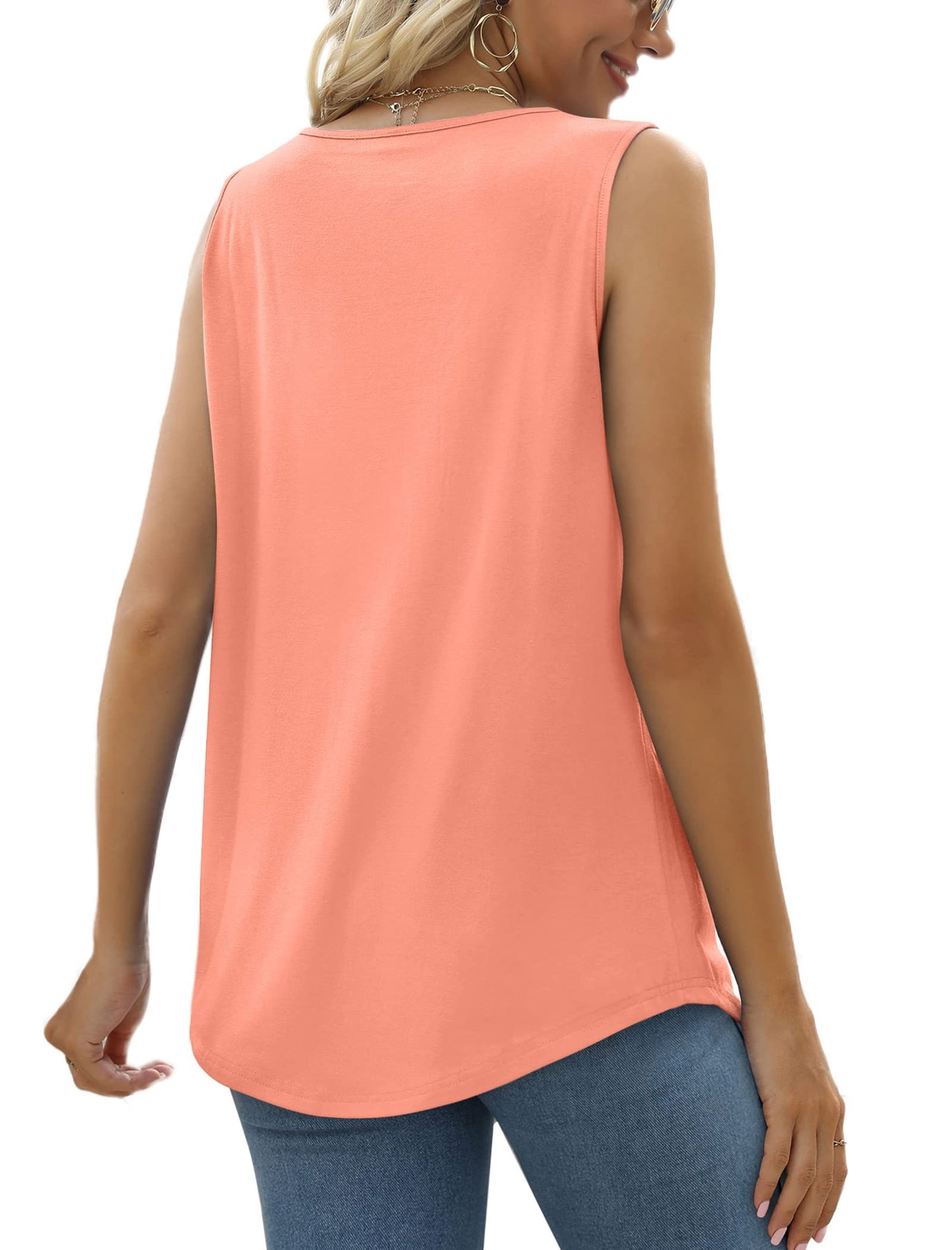 Saloogoe Summer Outfits for Women 2025 Cute Sleeveless Tank Tops Cruise Vacation Fashion Coral M