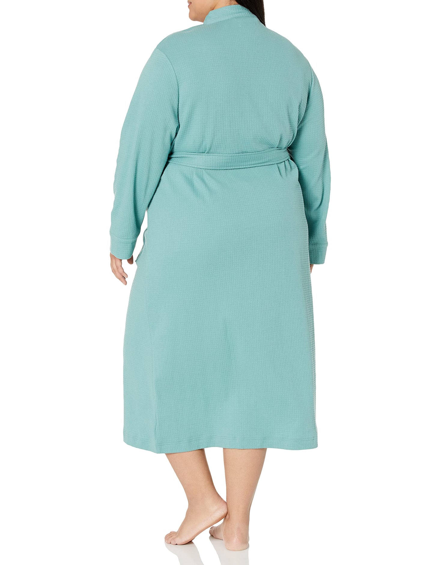 Amazon Essentials Women's Lightweight Waffle Full-Length Robe (Available in Plus Size), Teal Blue, Large