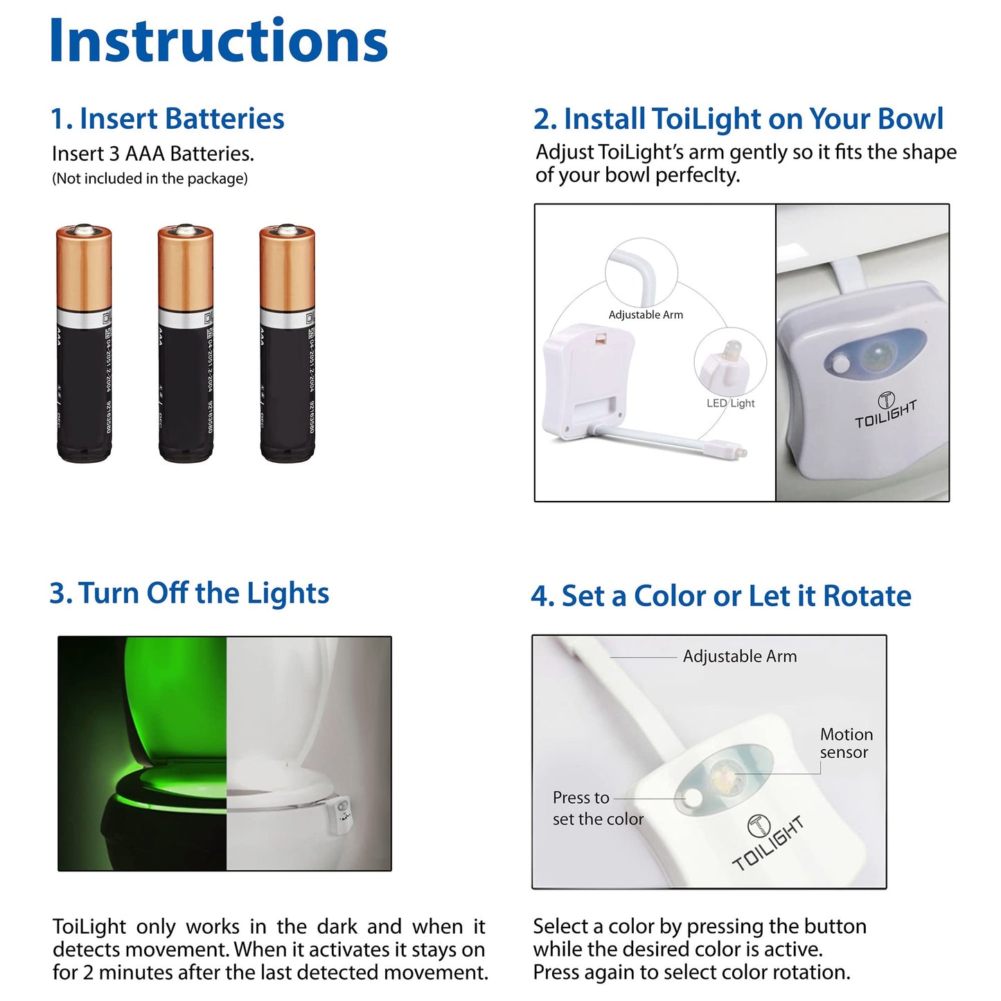 ToiLight The Original Toilet Bowl Night Light. Fun Useful Bathroom Motion Sensor Tech Gadget. Funny Novelty Birthday Gift Idea. Stocking Stuffer for Him Her Guys Men Mom Brother