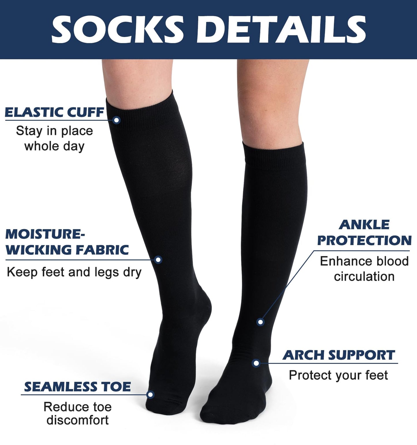 Saniripple (3 pairs) Compression Socks 20-30 mmHg Long Knee High Socks for Women and Men Black/Nude/Lightgrey L/XL