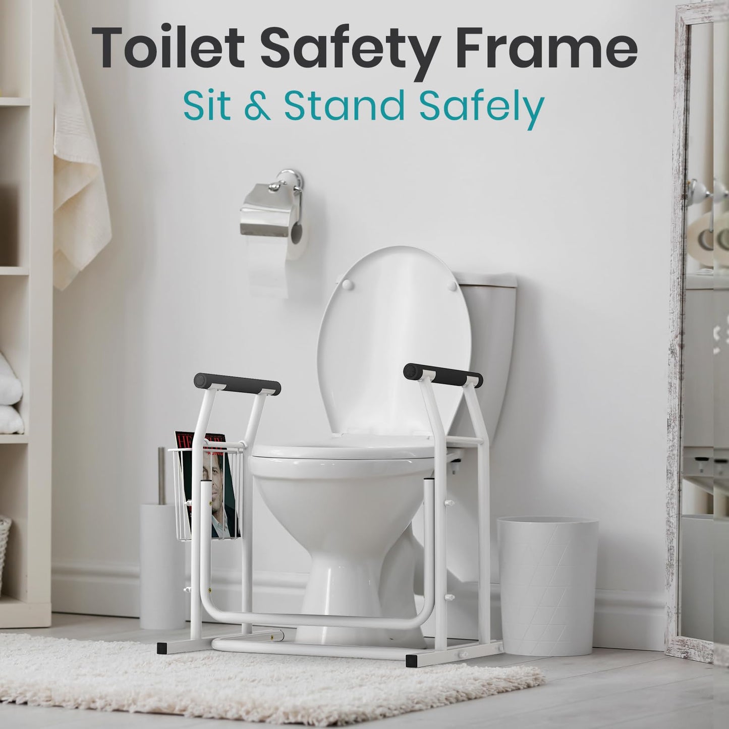 Vive Toilet Safety Rail with Arms - Toilet Support Frame w/Handles for Seniors - Grab Bar Handrail for Elderly, Handicap & Disabled - Bathroom Riser Assistance Aid - Stand Alone Lifter to Help Stand