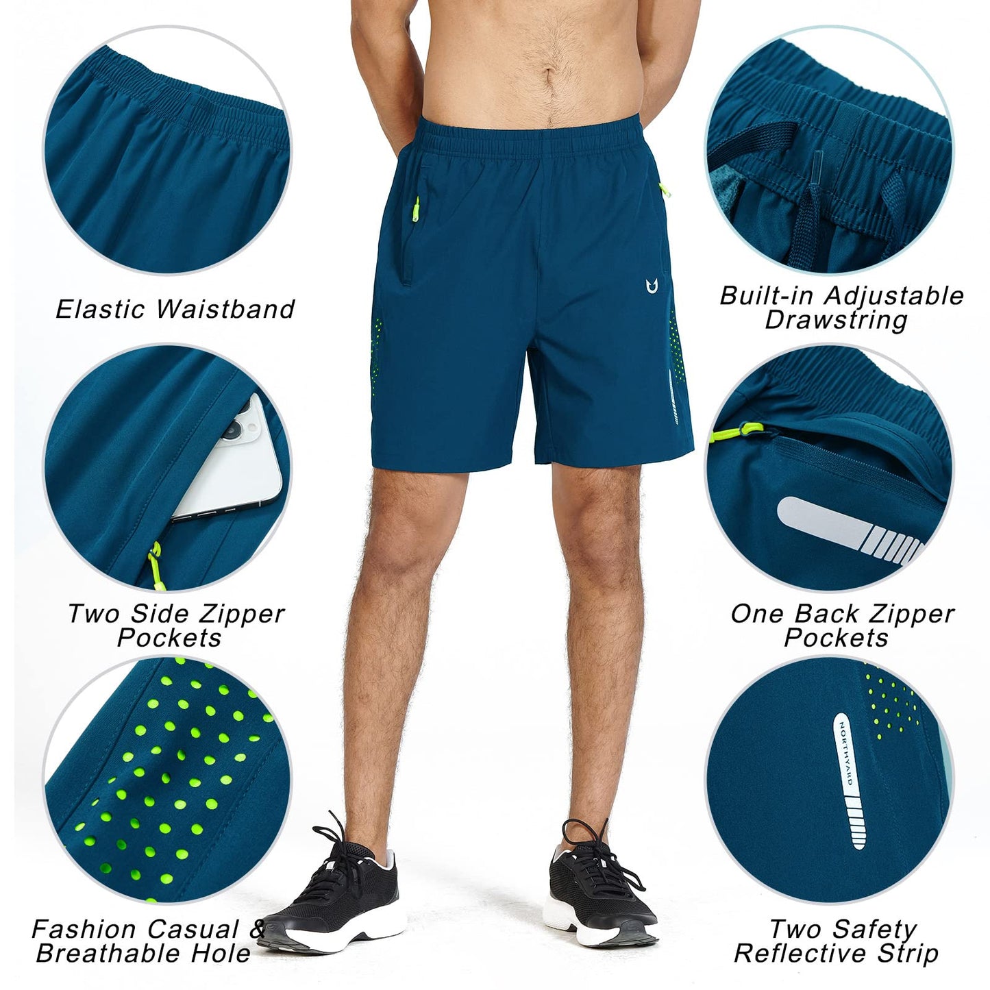 NORTHYARD Men's Athletic Running Shorts Quick Dry Workout Shorts 7"/ 5"/ 9" Lightweight Sports Gym Basketball Shorts Hiking Exercise Seablue M