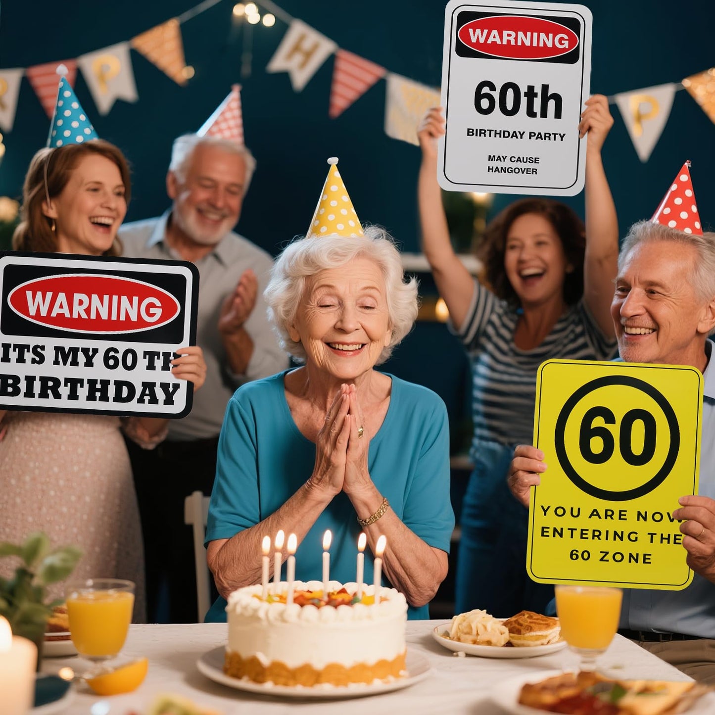 60th Birthday Decorations- 9PCS Over the Hill 60th Birthday Decorations for Men Women 60 Years Old Birthday Party Decor for Him Her Cheers to 60 Years Old Photo Booth Props You're 60 Caution Logos on Door Windows Yard Garden