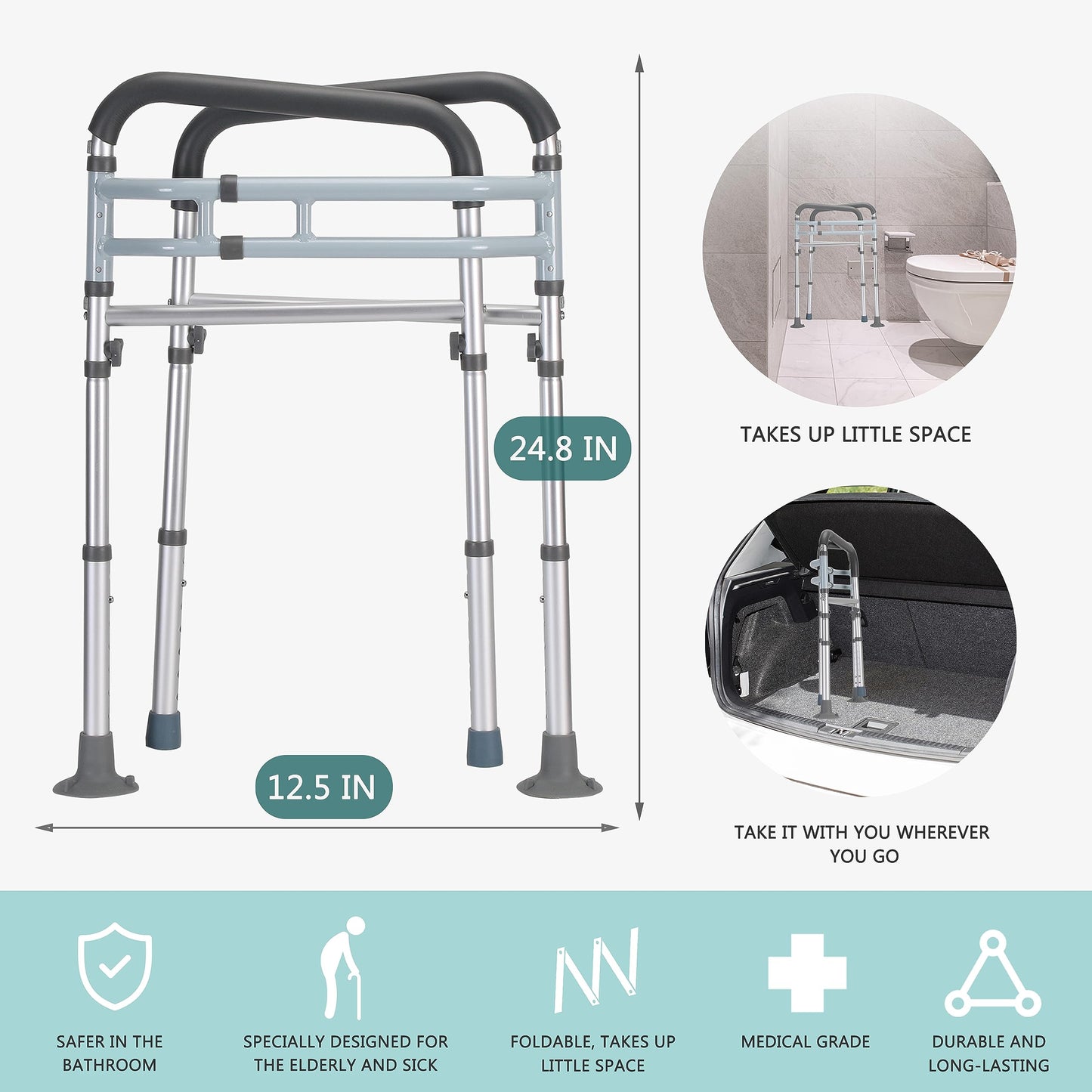 Lianjindun Toilet Safety Rails, Adjustable Toilet Frame for Elderly, Seniors, Handicap & Disabled, Foldable Handicap Toilet Handles Fit Any Toilets (300 LB)