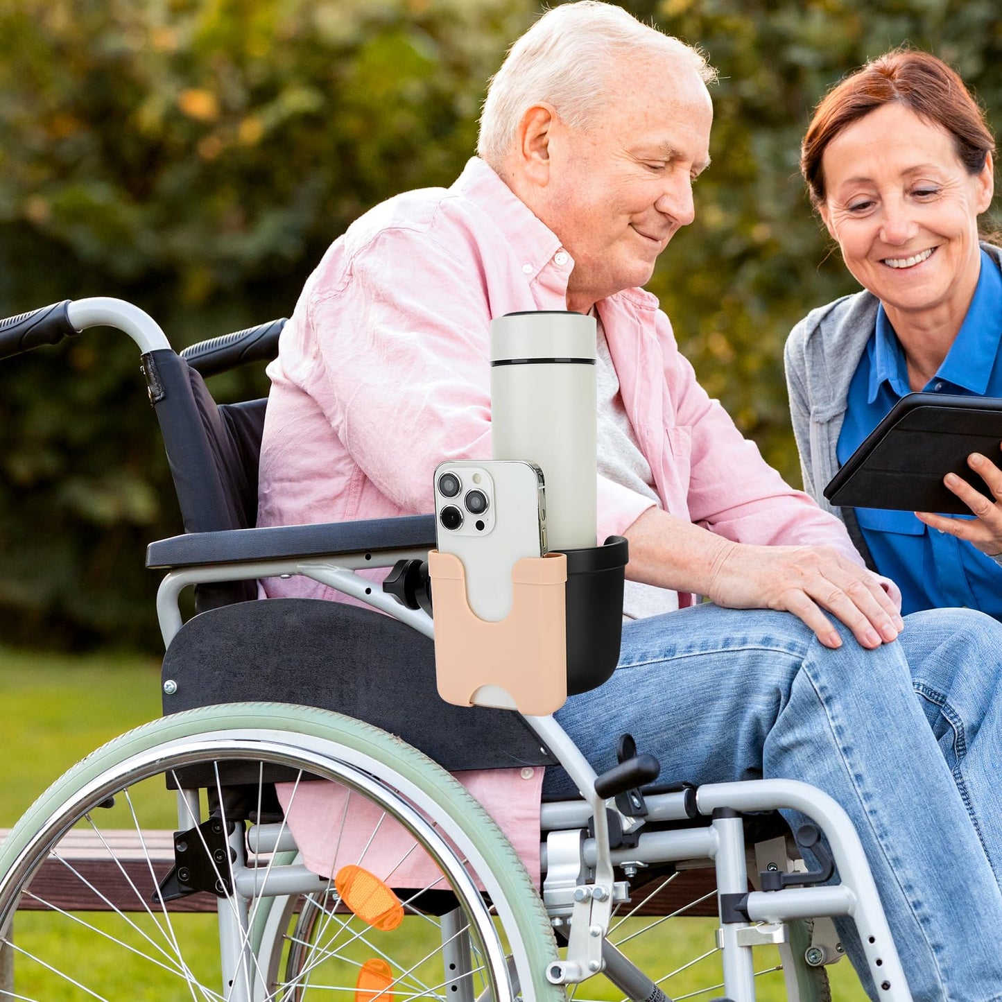 Accmor 2-in-1 Walker Cup Holder with Phone Holder, Wheelchair Cup Holder, Rollator Cup Holder, Cup Phone Holder for Walker, Wheelchair, Rollator, Mobility Scooter