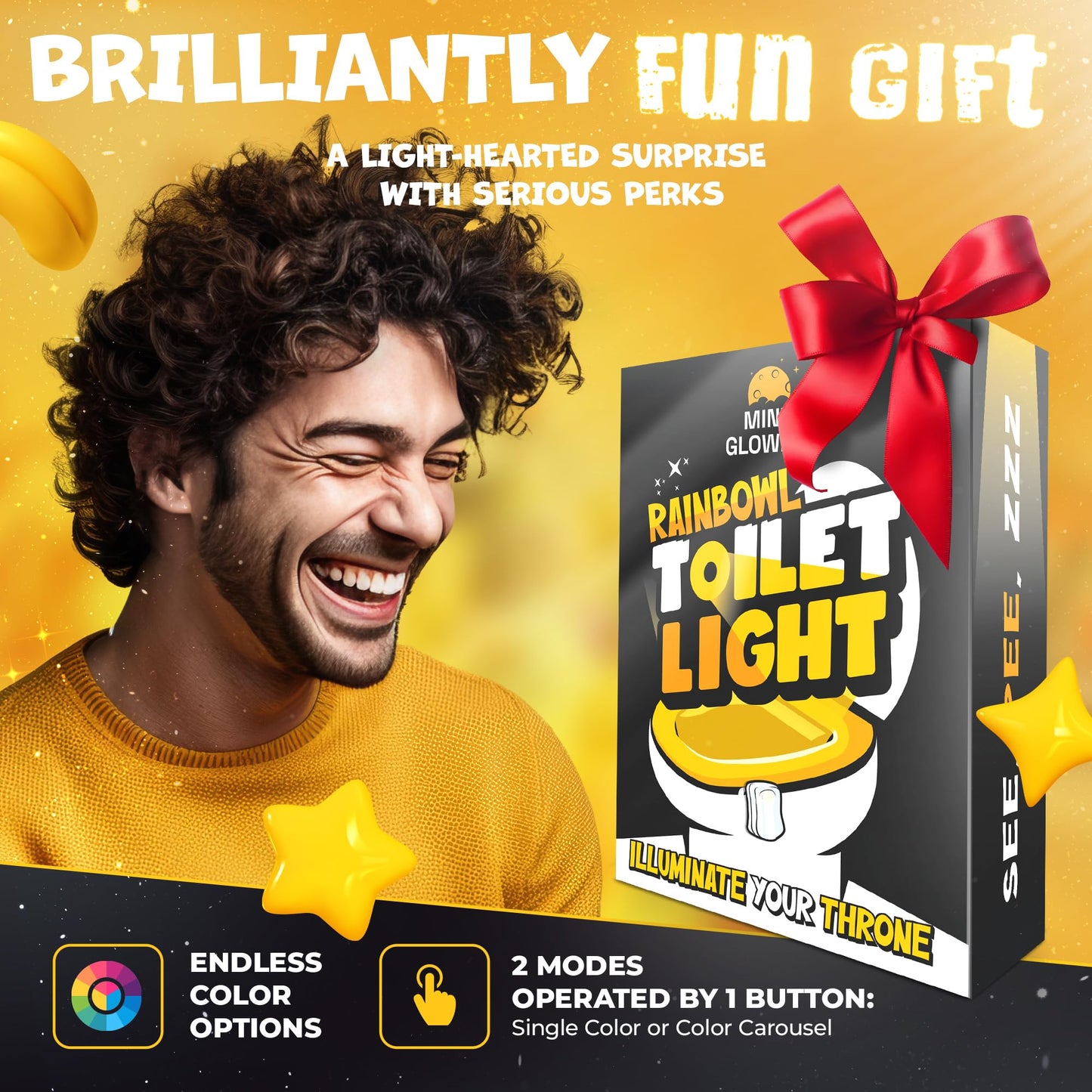 Toilet Bowl Night Light - Unique Cool Gadget with Motion Sensors & Multi Color LED - Funny Gag Gifts for Men, Dad, Husband, Boyfriend - Fun Birthday Present for Him