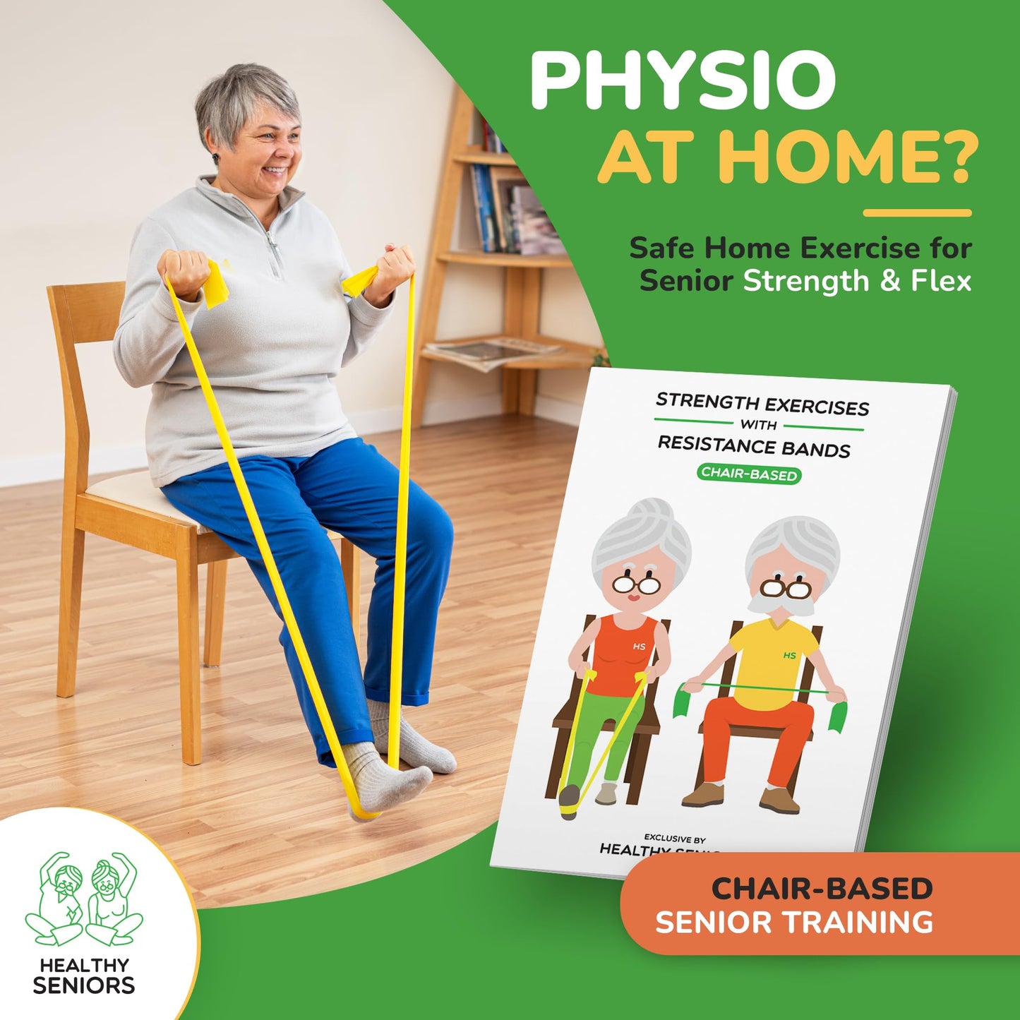 Healthy Seniors Chair Exercise Program with Two Resistance Bands, Handles and Printed Exercise Guide. Suitable for Rehab or Physical Therapy. Thoughtful Gift for Grandma or Grandpa
