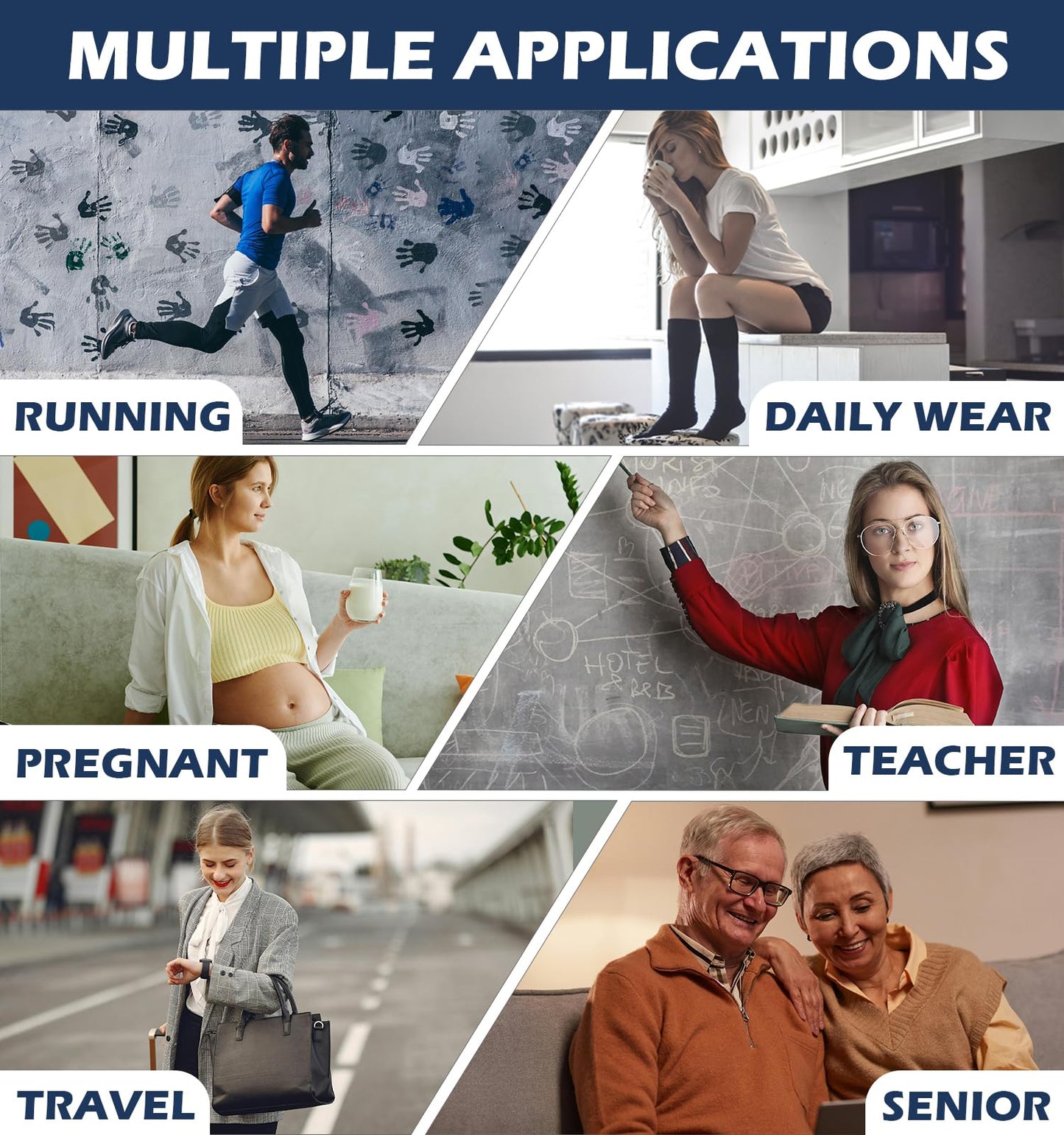 Saniripple (3 pairs) Compression Socks 20-30 mmHg Long Knee High Socks for Women and Men Black/Nude/Lightgrey L/XL