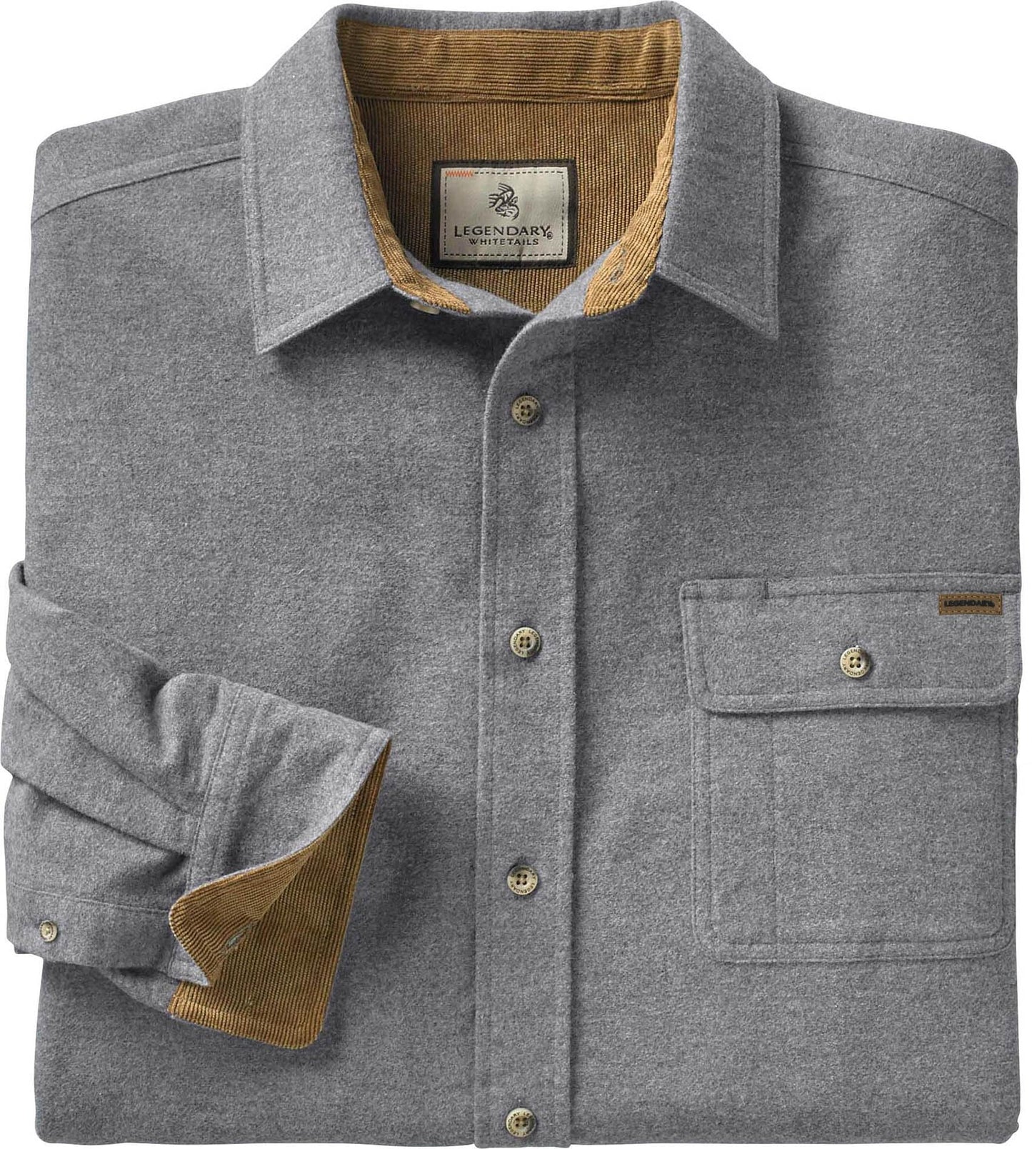 Legendary Whitetails Men's Standard Flannel Shirt Long Sleeve Button Down 100% Cotton, Charcoal Heather, Large