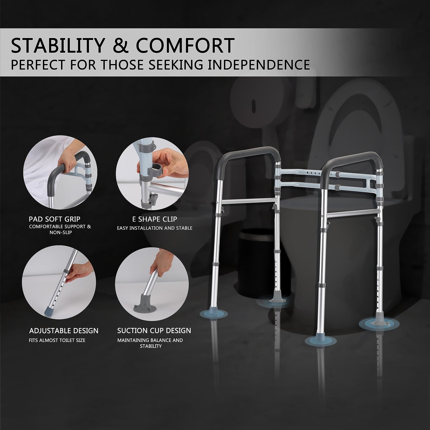 Lianjindun Toilet Safety Rails, Adjustable Toilet Frame for Elderly, Seniors, Handicap & Disabled, Foldable Handicap Toilet Handles Fit Any Toilets (300 LB)