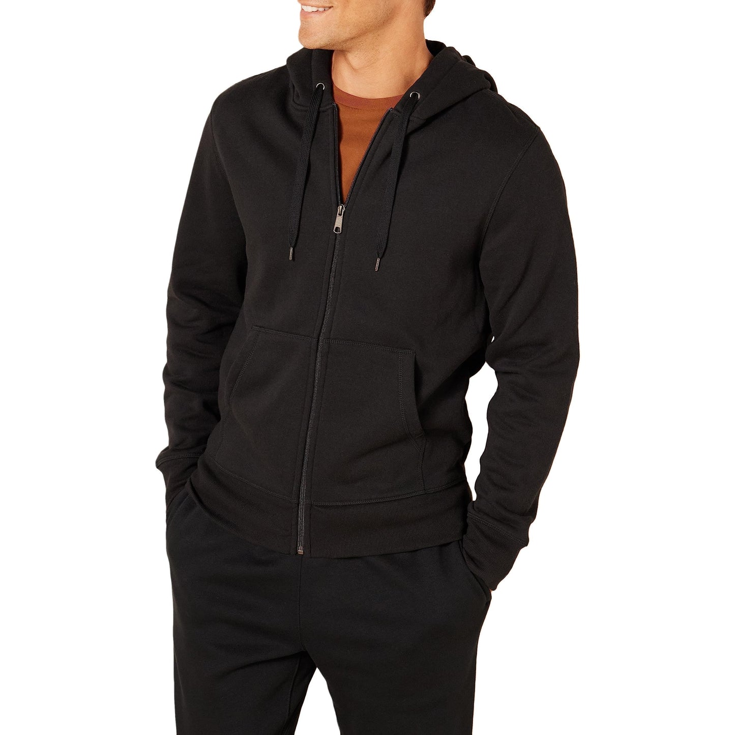 Amazon Essentials Men's Full-Zip Fleece Hoodie (Available in Big & Tall), Black, Large