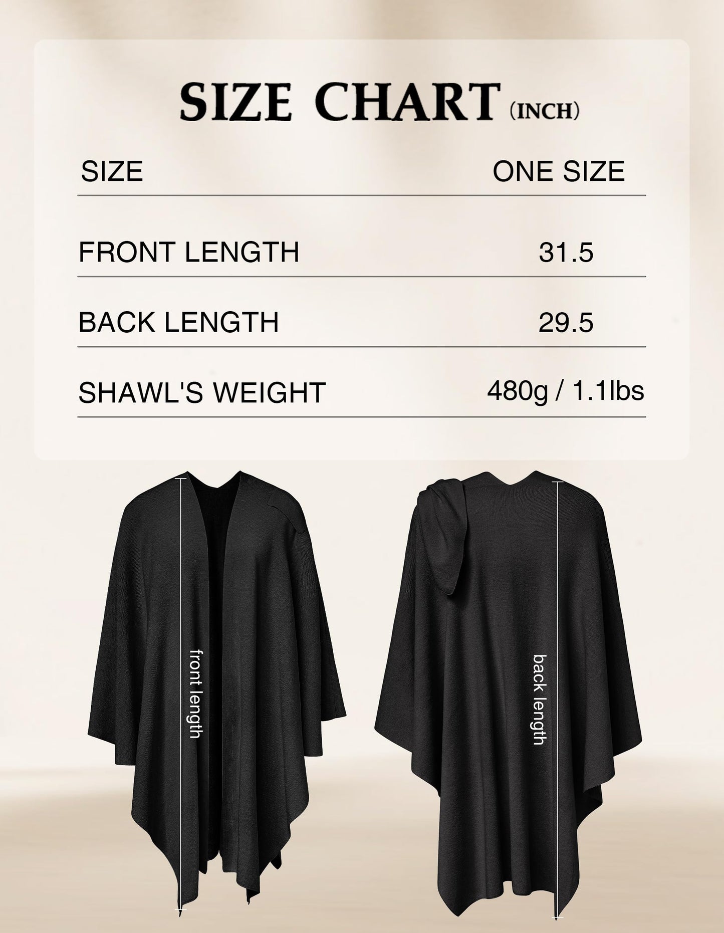 PULI Womens Black Large Cross Front Poncho Sweater Wrap Topper Knitted Elegant Shawls Cape for Fall Winter