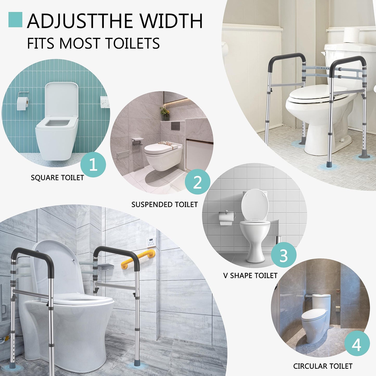 Lianjindun Toilet Safety Rails, Adjustable Toilet Frame for Elderly, Seniors, Handicap & Disabled, Foldable Handicap Toilet Handles Fit Any Toilets (300 LB)