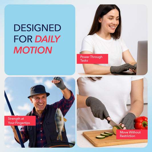 Doctor Developed Compression Gloves for Women and Men, Open-Finger Arthritis Gloves for Carpal Tunnel, Typing & Hand Pain Relief, With Doctor Handbook (Grey, M)