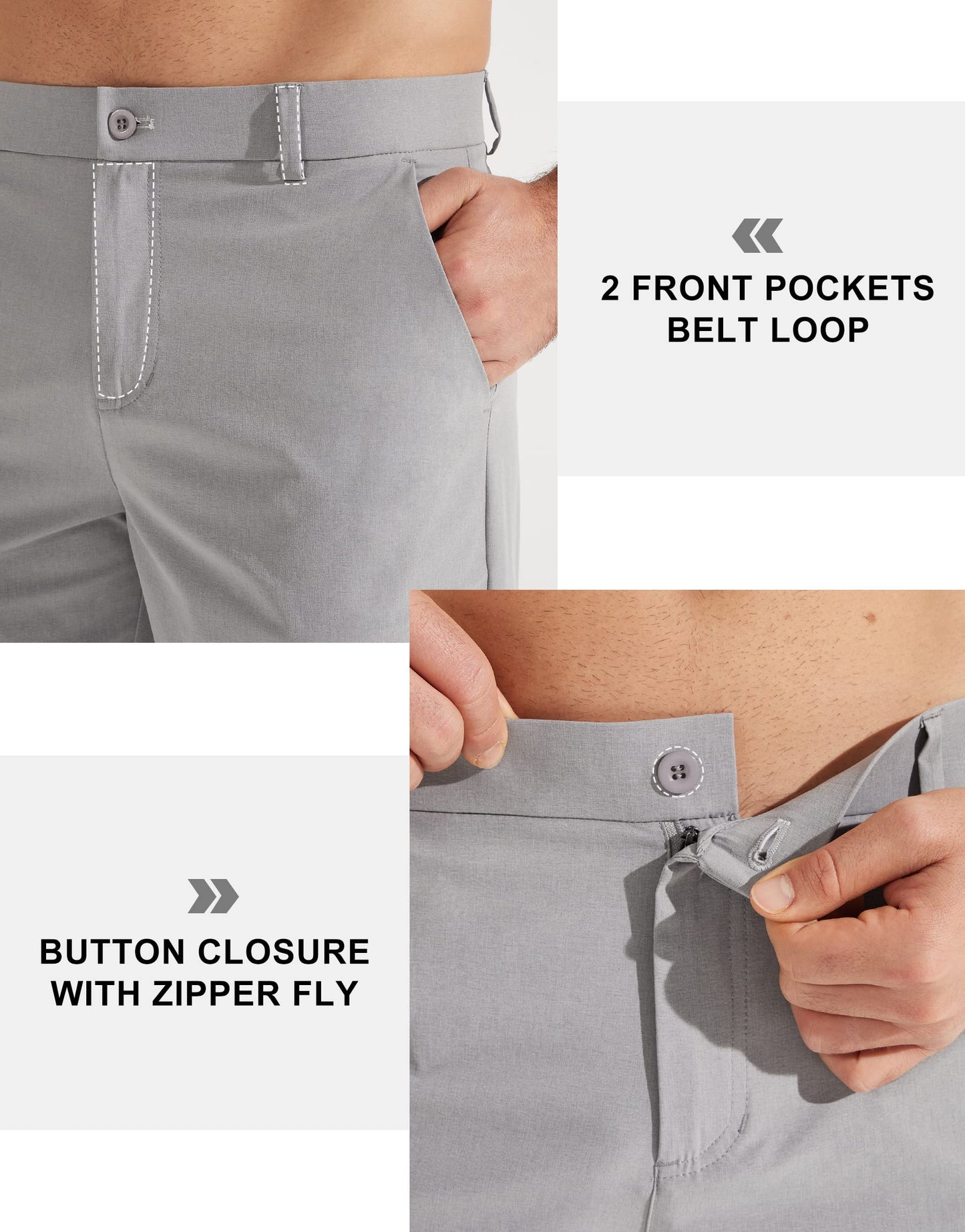 Libin Mens Golf Pants Stretch Work Dress Pants 30" Quick Dry Lightweight Business Casual Pants for Men Comfy Water Resistant, Light Grey, 32W x 30L