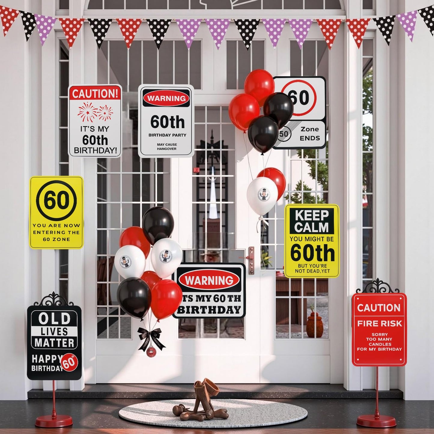 60th Birthday Decorations- 9PCS Over the Hill 60th Birthday Decorations for Men Women 60 Years Old Birthday Party Decor for Him Her Cheers to 60 Years Old Photo Booth Props You're 60 Caution Logos on Door Windows Yard Garden