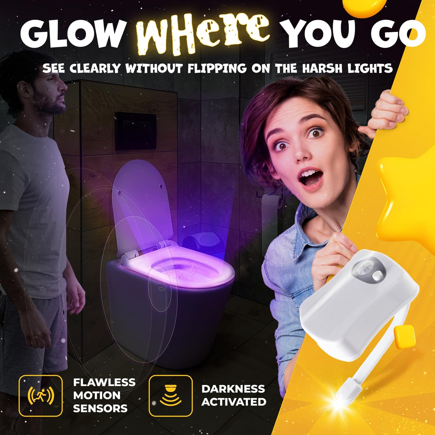 Toilet Bowl Night Light - Unique Cool Gadget with Motion Sensors & Multi Color LED - Funny Gag Gifts for Men, Dad, Husband, Boyfriend - Fun Birthday Present for Him