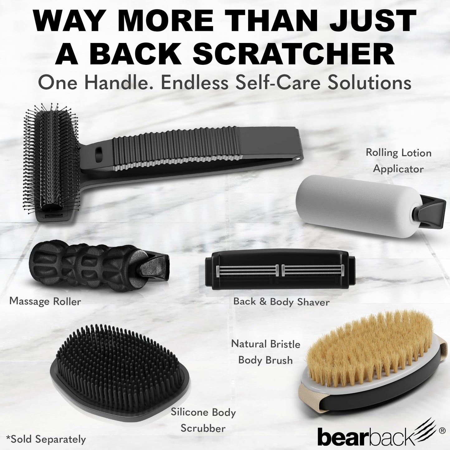 Bearback Back Scratcher for Men & Women – Long Reach Folding Handle, Skin-Safe Bristles – Extendable, Portable, Easy to Clean – Designed by a USA Small Business